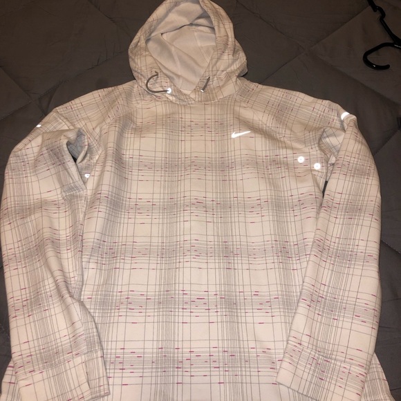 Nike Tops - Nike‎ dri fit hoodie White, gray stripes and Pink size M